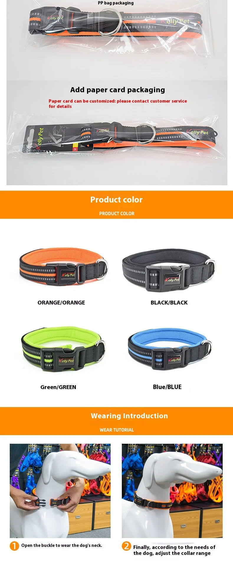 Kellypet Reflective Silk for Velcro Dog Training Collar Breathable Pet Mesh Padded Lights Classic Print Made Durable Polyester f