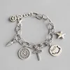 Retro Handmade Coin Suspender Chain Female Silver Chain Jewelry S925 Sterling Silver Smile Face Bracelet