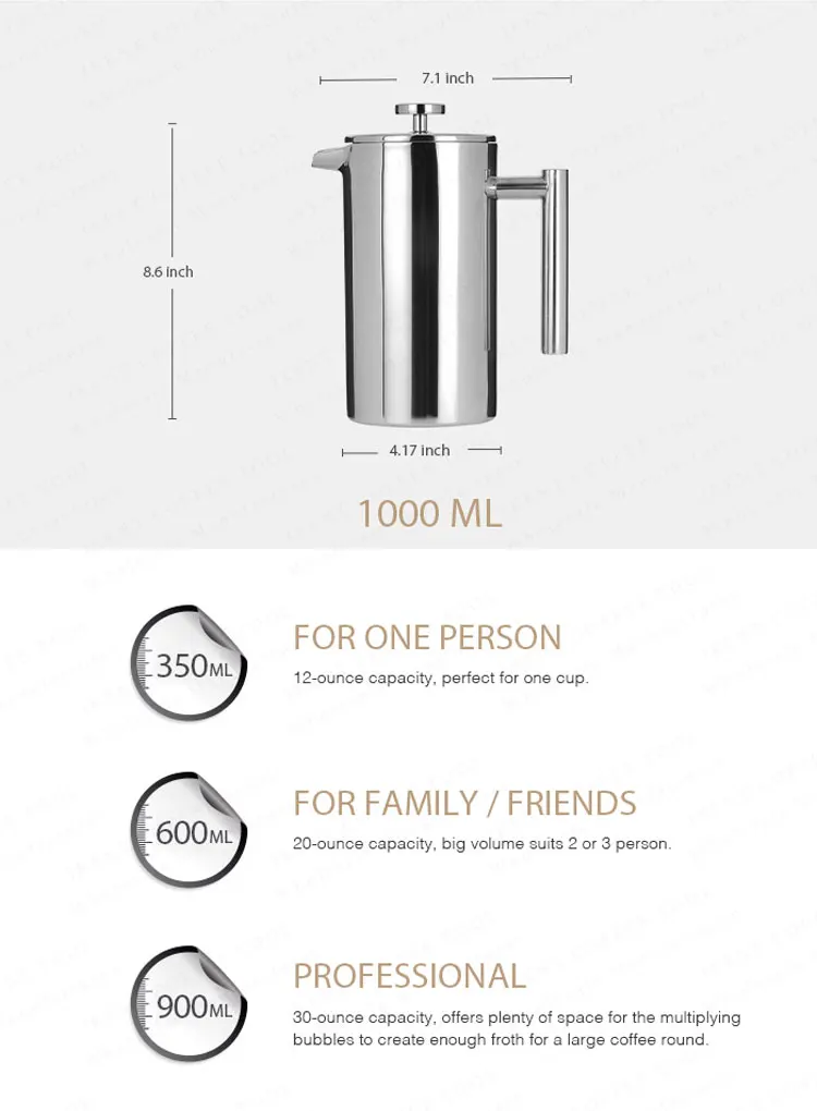 Coffee Tea Kettle Insulated French Press Maker Double Walled Pot