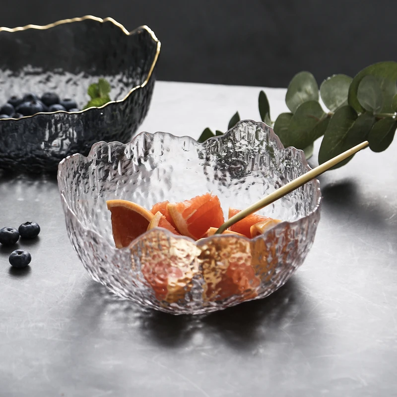 Manufacturer Modern Style Luxury Transparent Irregular Edge Glass Salad Bowl