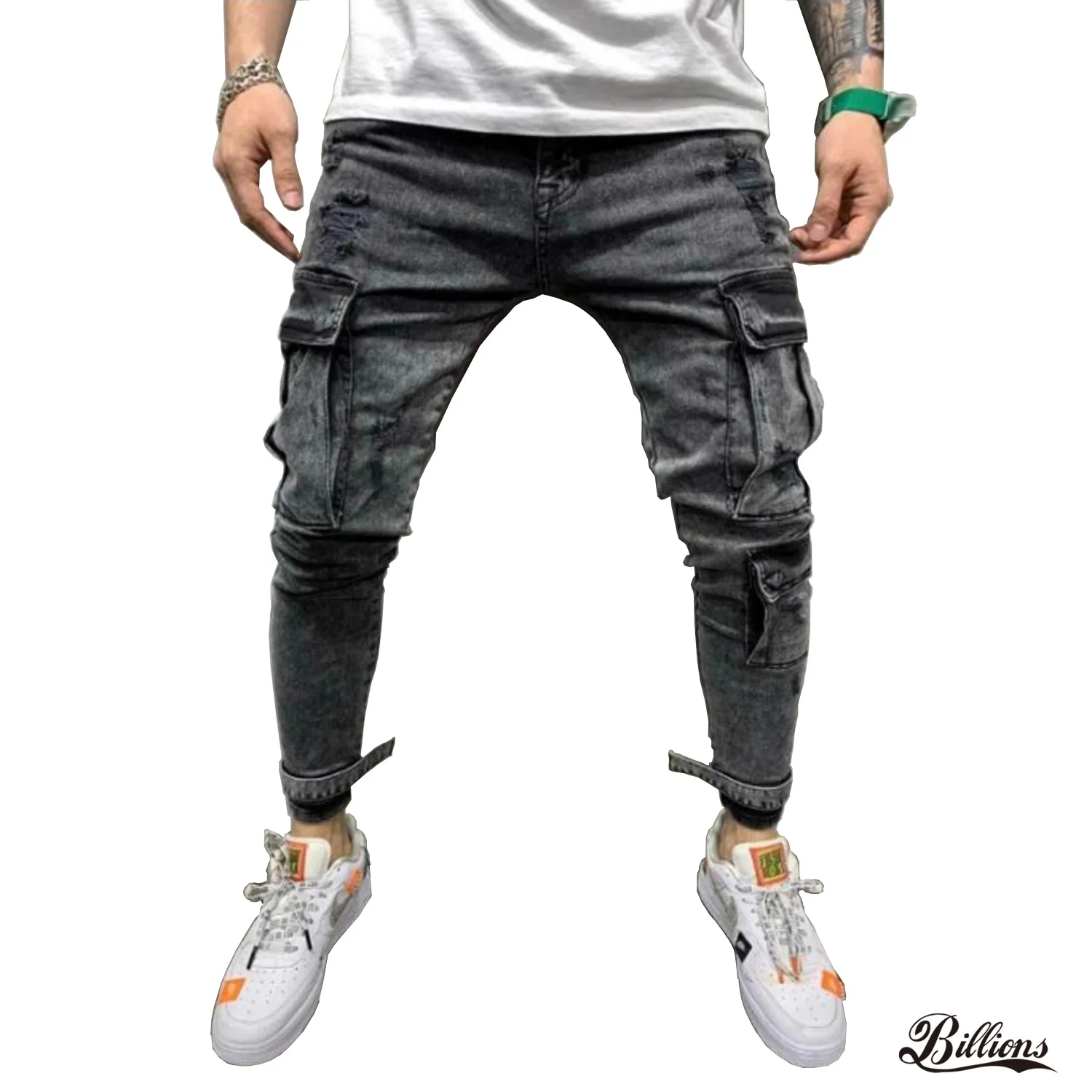

Fashion Cargo Pocket Denim Ripped Skinny Jeans Pants Men Jeans, Customized color