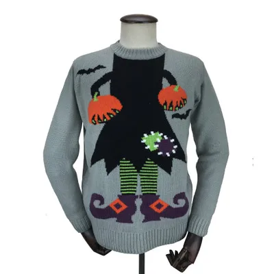 2020 factory Customized winter Christmas sweater pullover LED lights Jacquard Halloween pumpkin witch sweater