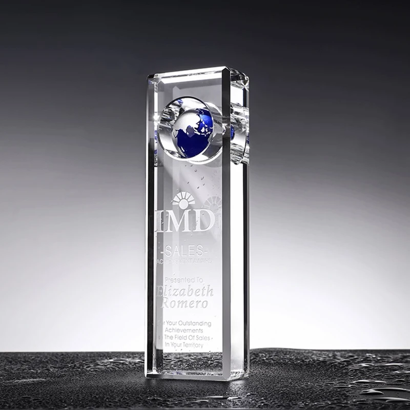 product custom global crystal trophy award sports theme etched uv printing fashion trend souvenir gift decoration wdy 0415-8