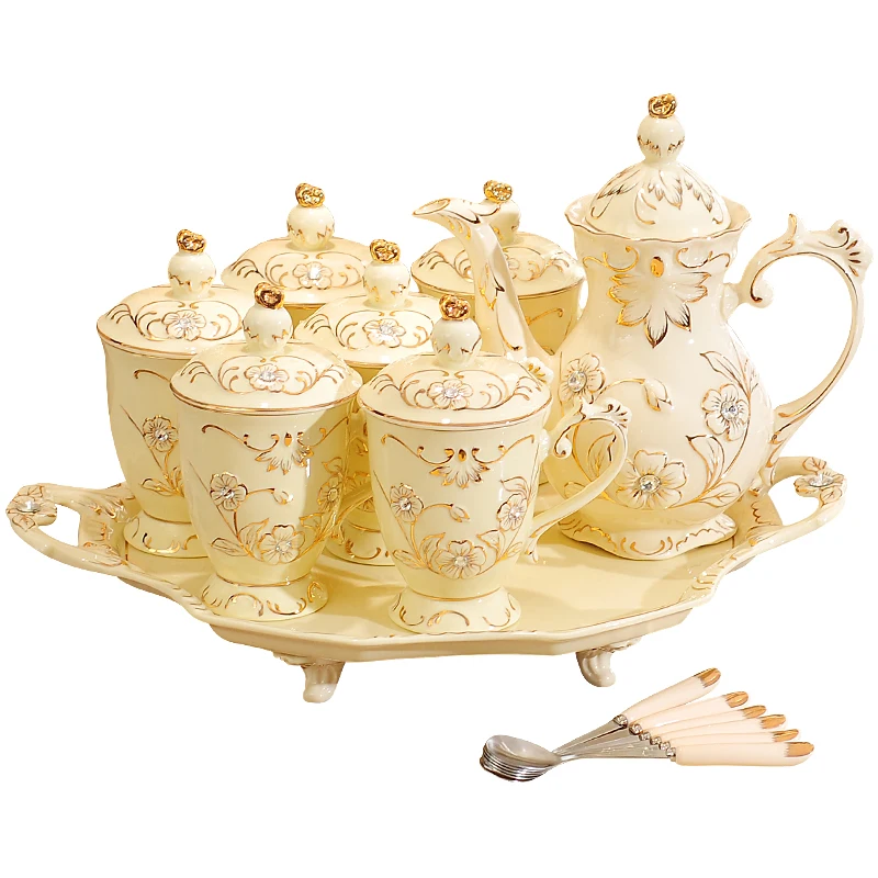 Gold Line Luxury European Style Fine Porcelain Tea Set Graceful Designs Ceramic Coffee Cup Luxury Dinnerware Sets details