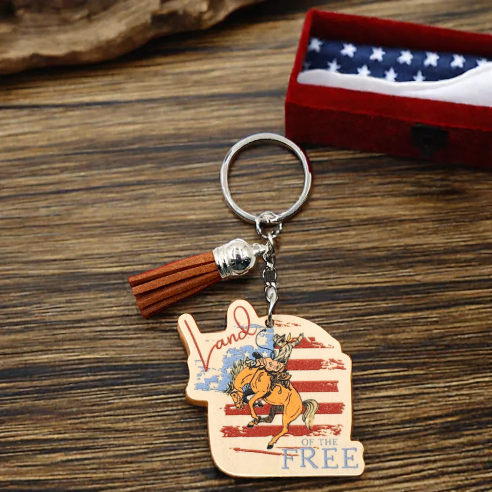 YYXKH1315 2024 American Independence Day Basswood Keychain Popular Personalized UV Printing Stainless Steel Plastic Material supplier