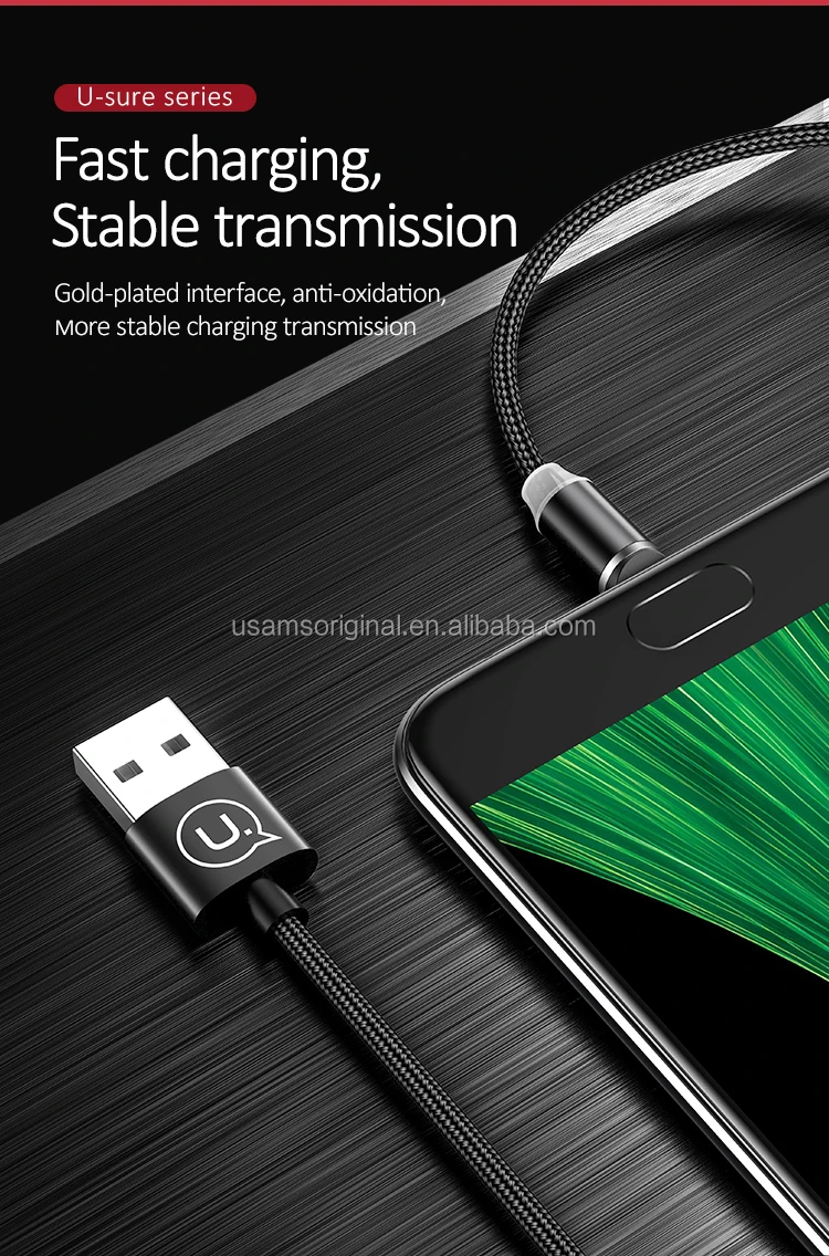 USAMS SJ294 Factory Price Nylon 2.1A Fast Charge Magnetic USB Data Cable for Android - ANKUX.COM