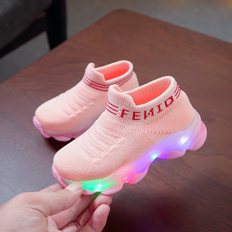 Deloito Kinder Socken Sneaker LED-Beleuchtung Babyschuhe Mädchen Freizeit Sterne Fliegen Gewebt Turnschuhe Jungs Mesh atmungsaktiv Sport Laufschuhe 
