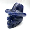 Wholesale Hand Carved Wear a hat Blue Smelting Stone Quartz Crystal Skulls Large Crystal Skulls