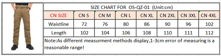 OS-QZ-01-size chart