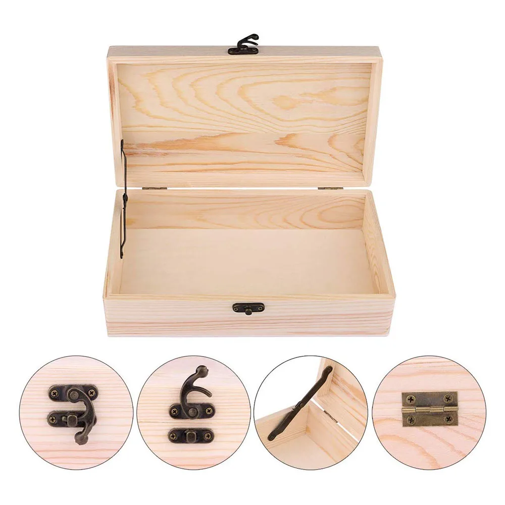 Unfinished Wood Box Wood Jewelry Box With Locking Clasp Rectangle Wood