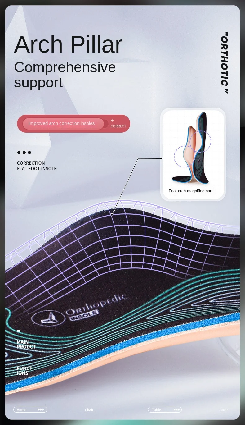 Cork Flat Foot Correction Insoles for Men and Women Shock Absorbing Foot Arch Support Orthopedic Orthotic Made of EVA Material