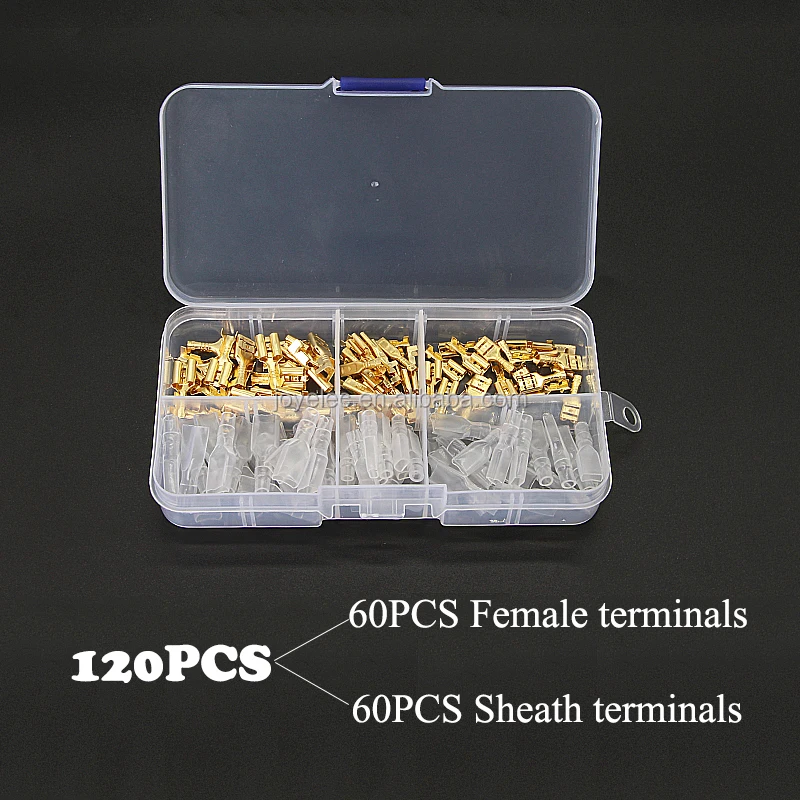 2.8/4.8/6.3mm Female Spade Connectors Terminals Kit w Insulating Sleeve 120pcs 