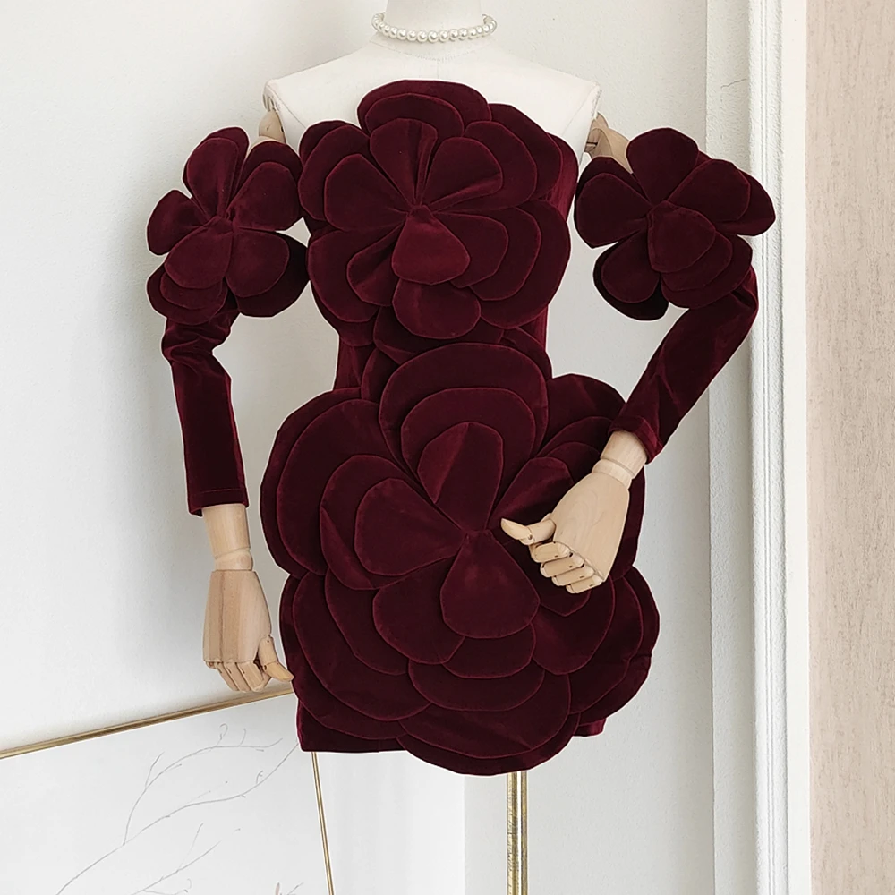 luxury flower style dress Banquet Light Luxury Flower Strapless Dress, Autumn and Winter New Style Boutique Women's Clothing Wholesale