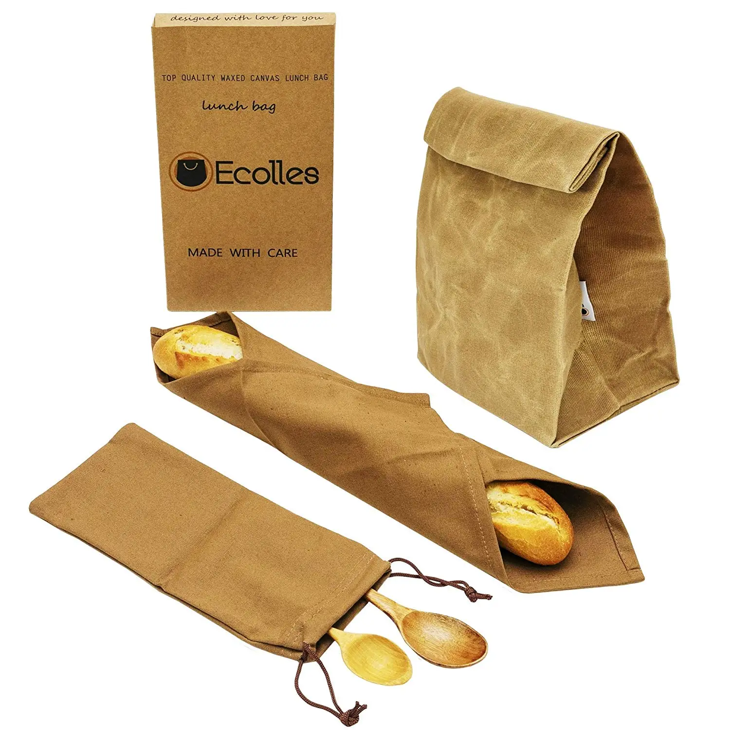 insulated waxed canvas lunch bolsa