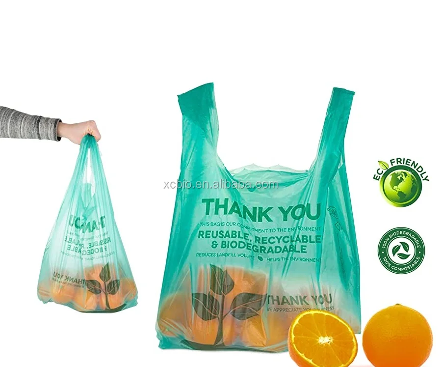 100% Biodegradable Certified with Handles Eco Friendly T-Shirt Thank You Shopping Bags
