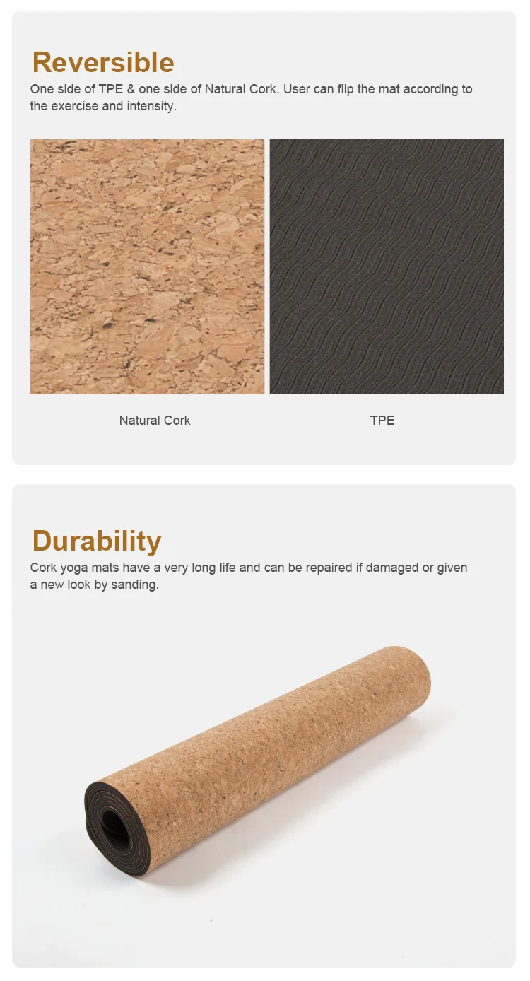 Non Slip Eco Friendly organic custom Dropshipping 5mm natural Cork Alignment Yoga Mat With Strap