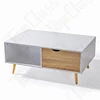 Modern design large square dining coffee tea cafe table cum coffee table wood leg white with drawers