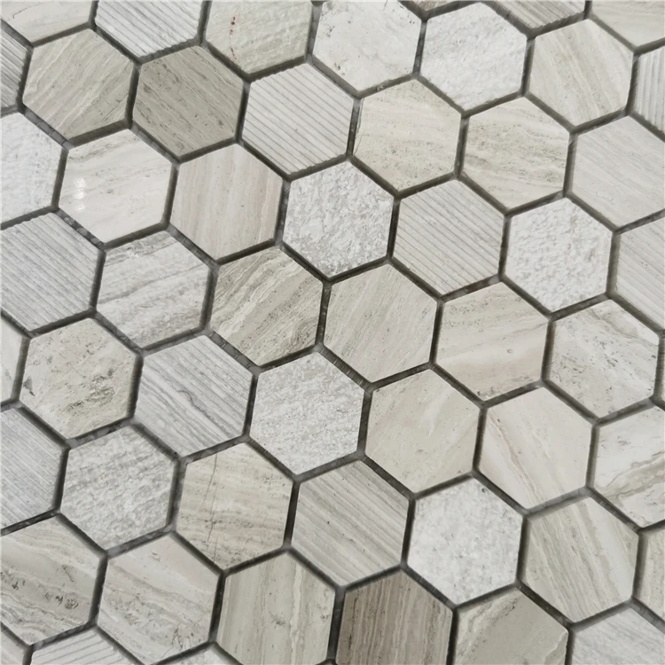 Art Design Light Wooden Grain Hexagon kitchen backsplash tile mosaic marble mosaic floor tile