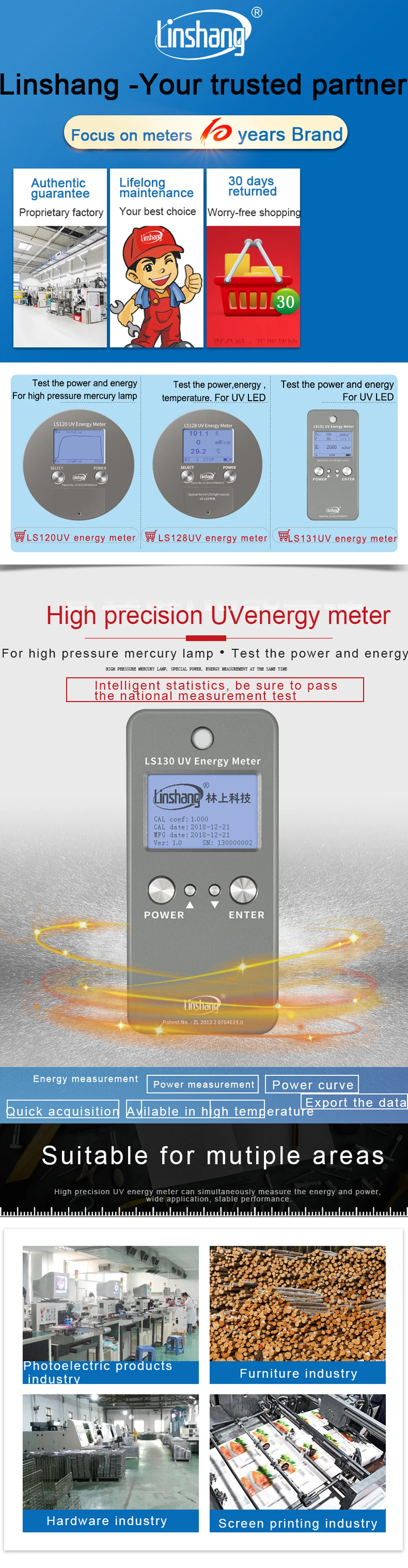 UV Energy Meter UV Light Intensity Tester For High Pressure Mercury Lamps 