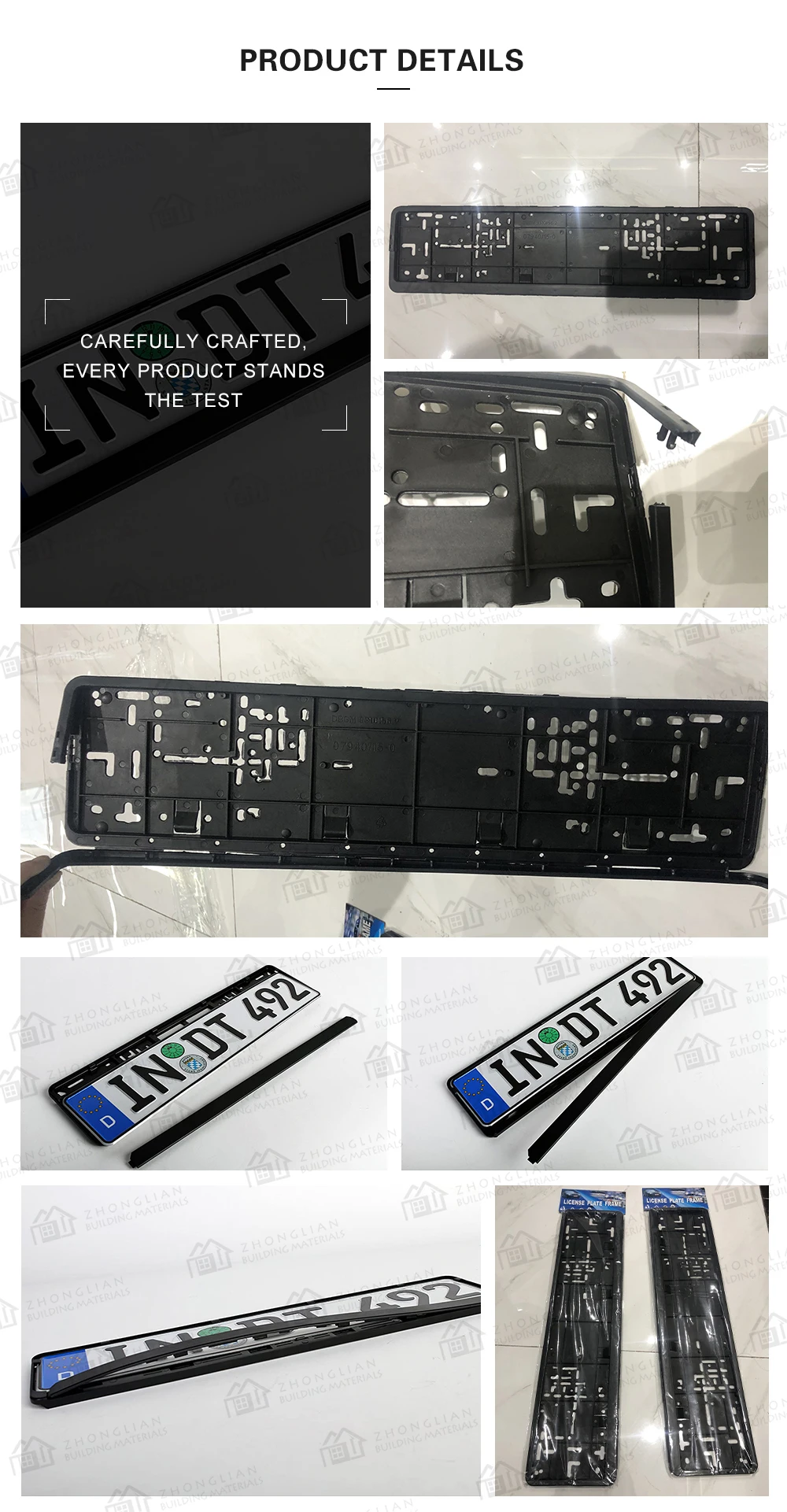 Standard Black Euro Car License Plate Holder - Universal Mounting Frame/Bracket