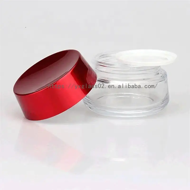 Custom cream glass jar Body scrub container skincare cosmetic packaging glass container with red lid 15g30g50g80g details