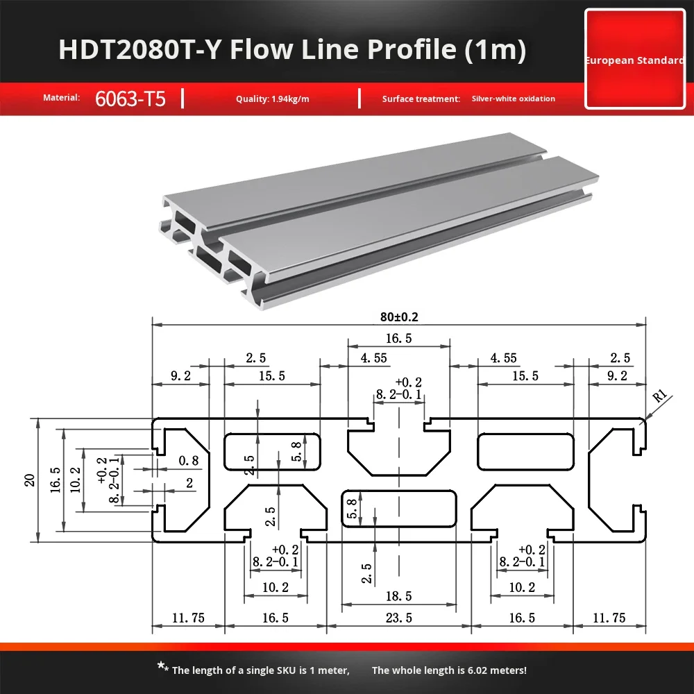 2080 Industrial Aluminum Profile European Standard 2080 20X80 Engraving Machine Base Plate CNC Equipment Aluminum Profiles factory