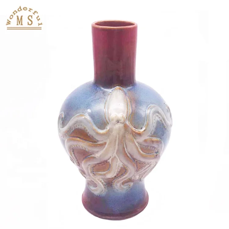 Special Ocean Design Porcelain Flower Vase Embossed Starfish Decorative Tabletop Vase Big Home Decor Vase with Heavy stoneware