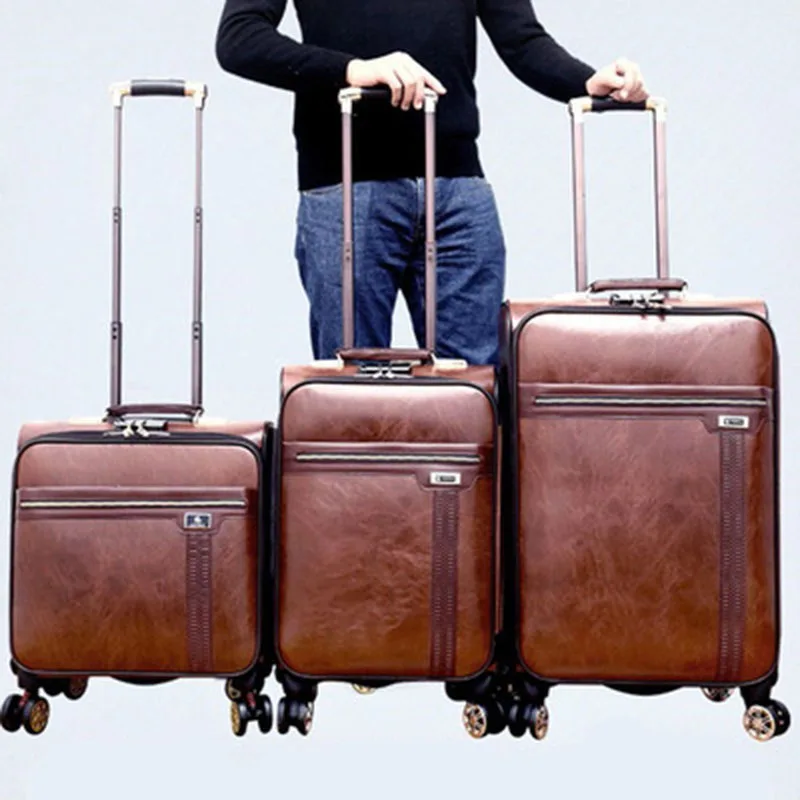 Luxury pu leather trolley luggage sets with handbag fashion