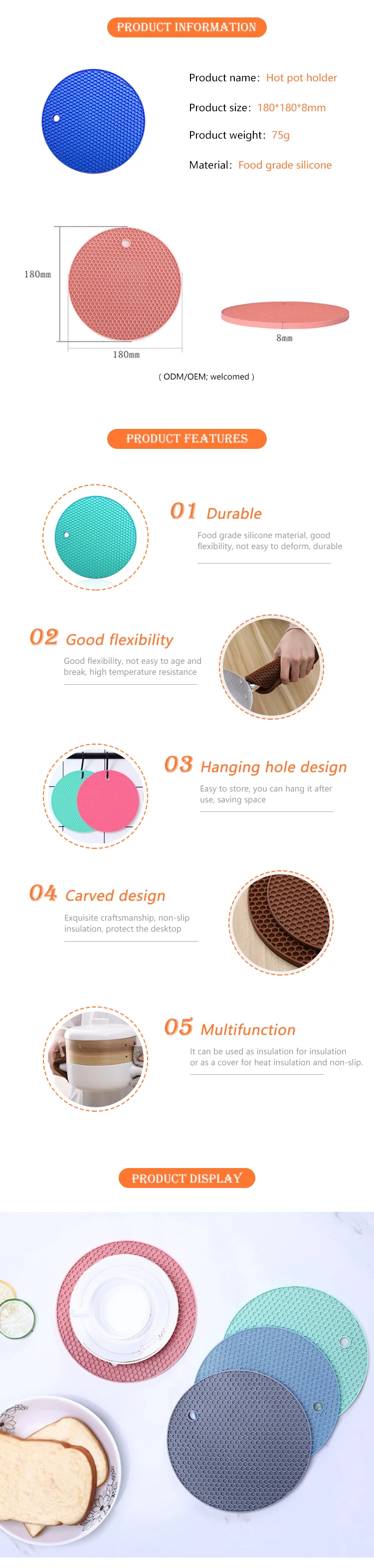 Honeycomb Design Silicone Mat Heat Resistant Pan Holder Pot Holder Round#led5 