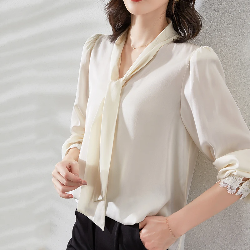Venta al por mayor blusa de seda blanca para mujer Compre Venta al por mayor camisa de seda para mujer Compre online