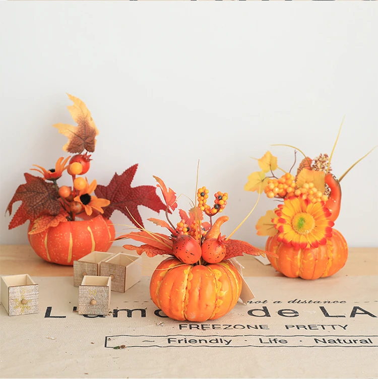 Thanksgiving Decoration Crafts Wholesale Artificial Pumpkin Buy Artificial Pumpkin Bouquet Pumpkin Leaf Berries for Fall Product Display on Aliexpress.com