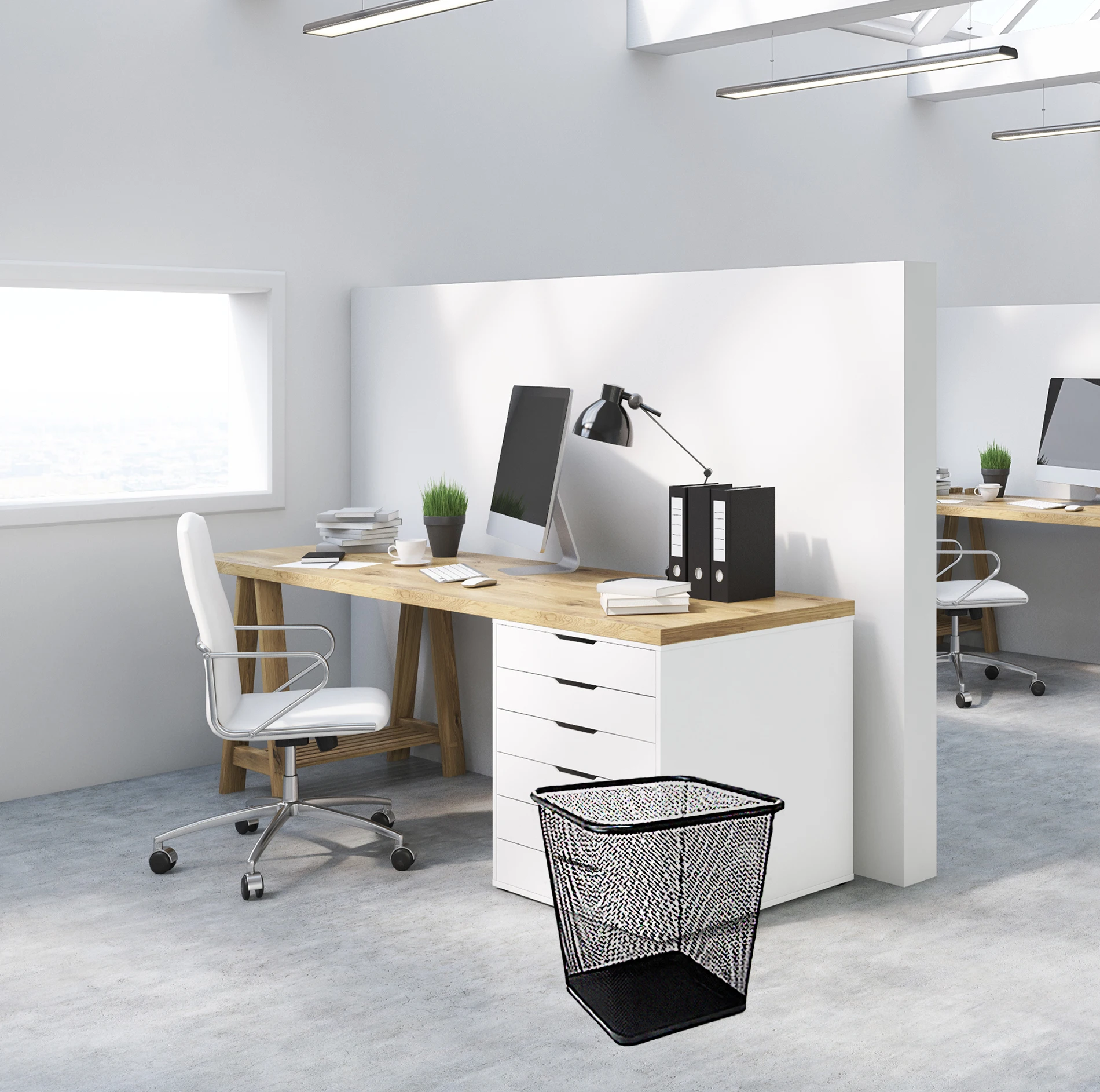 Modern Office Home Metal Wire Garbage Container Bin Black Mesh Trash