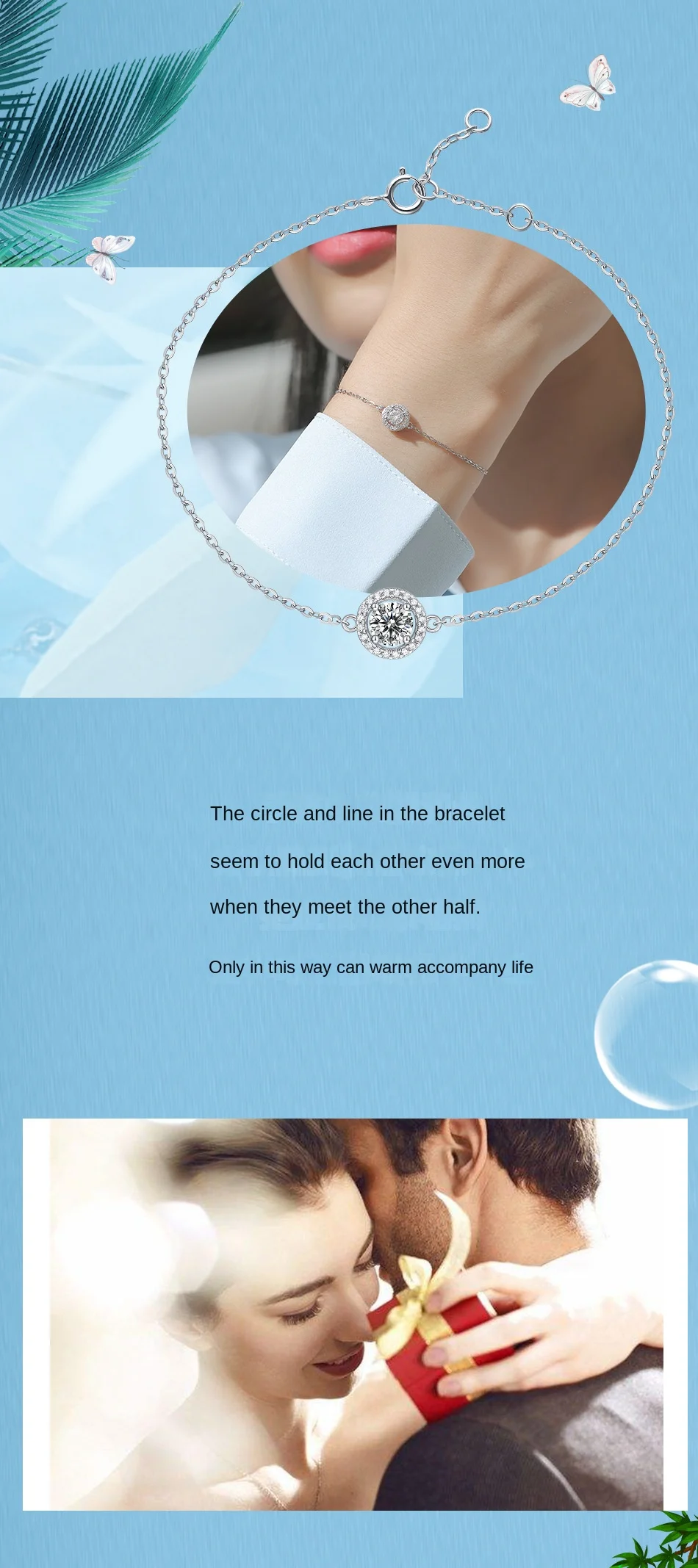 S925 Silver Bracelet Set with Elegant Simple Design Moissanite Round Bag Rhodium Plated Silver Jewelry Gift for Charm Bracelets