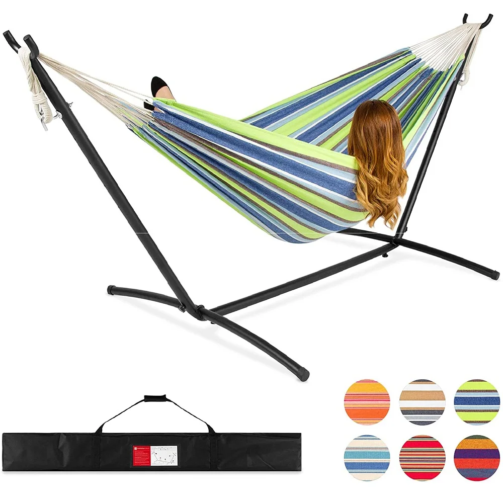 
Foldable Double Hammock Stand Adjustable Steel Hammock Stand Portable Cotton Canvas Hammock With Stand 