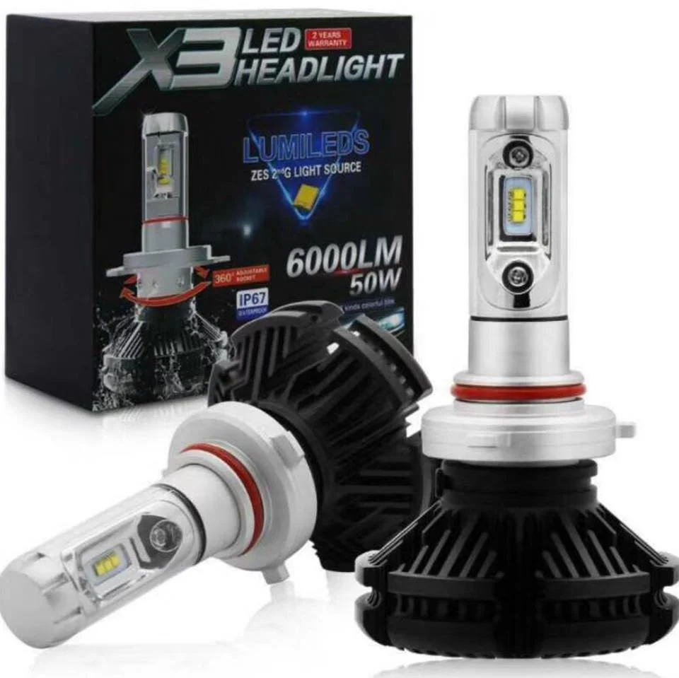 High brightness X3 Led Car Light Bulbs H4 H7 H11 6000LM 50W ZES Led Driving Light Bulbs