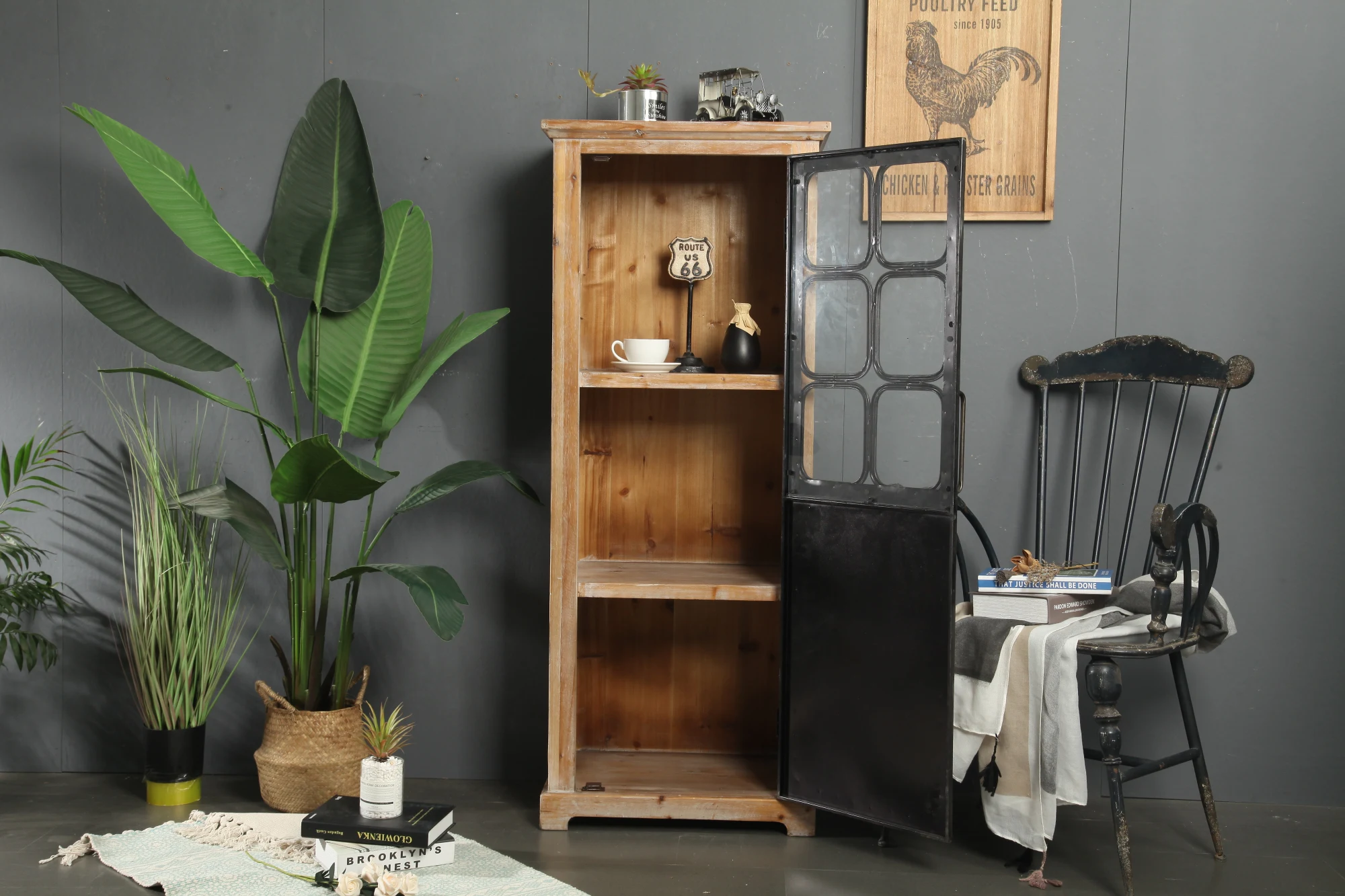 Innovahome Living Room Solid Wood Tall Storage Black Vintage