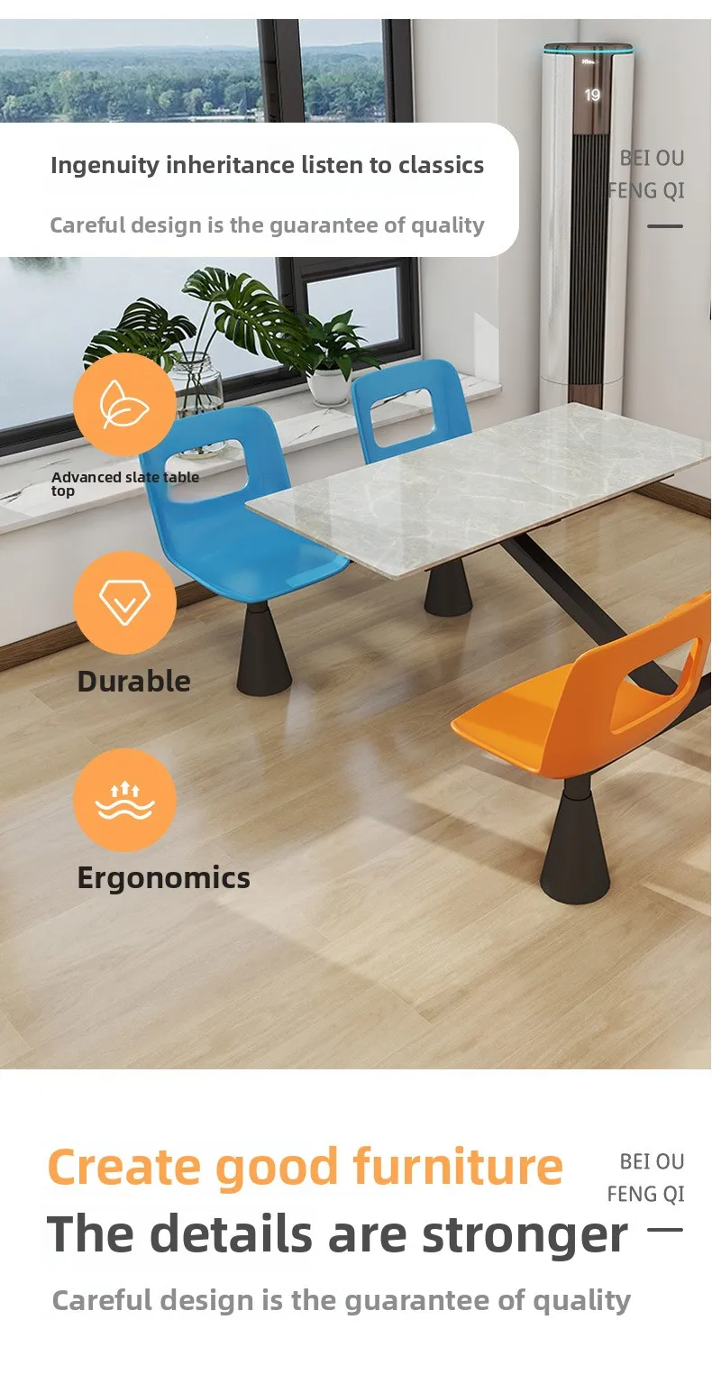 product modern four person dining table chair set wood panel rock slab school canteen restaurant furniture-6
