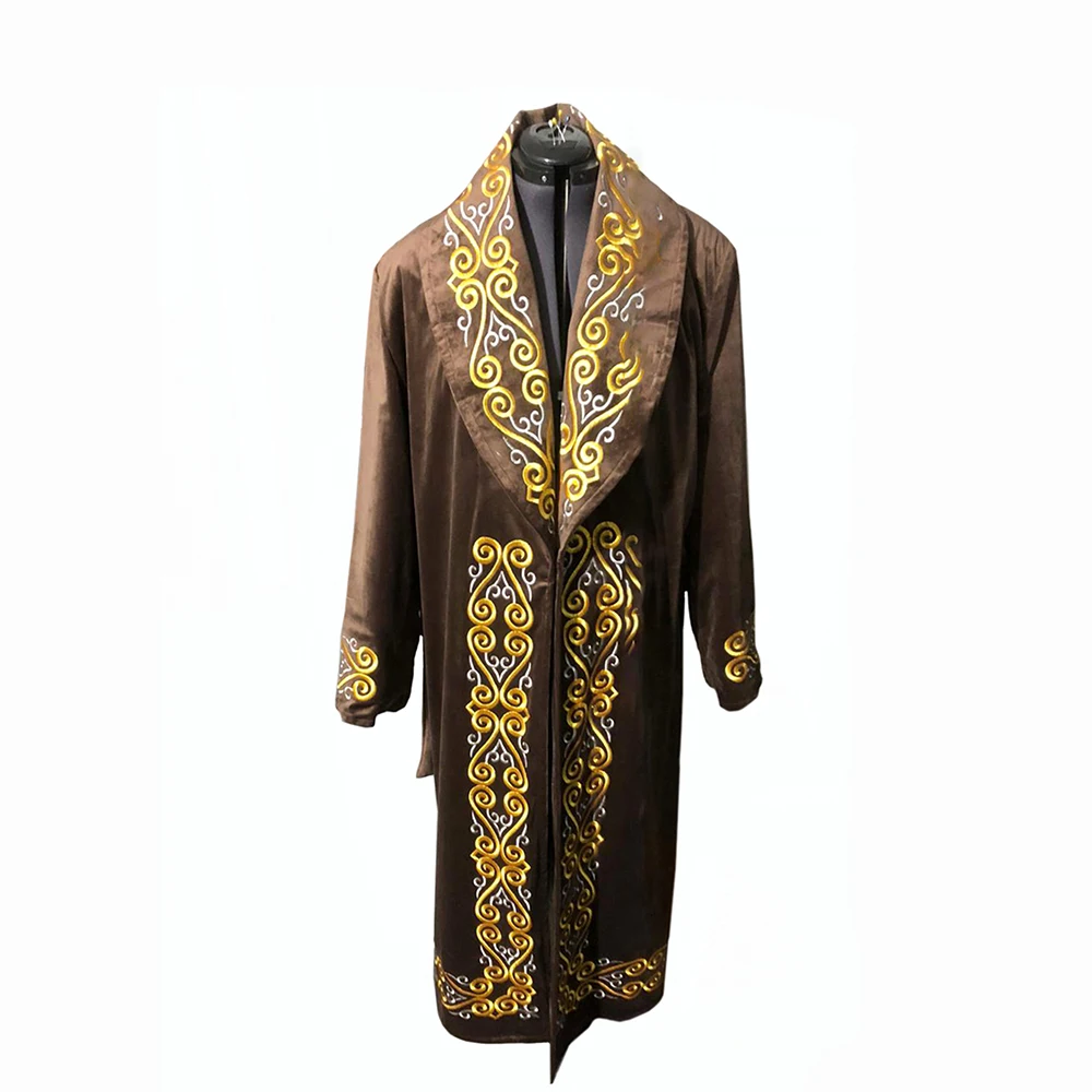 
Gold or Silve r Ornament Kazakh Men Overcoat National Chapan With Headdress for Sale 