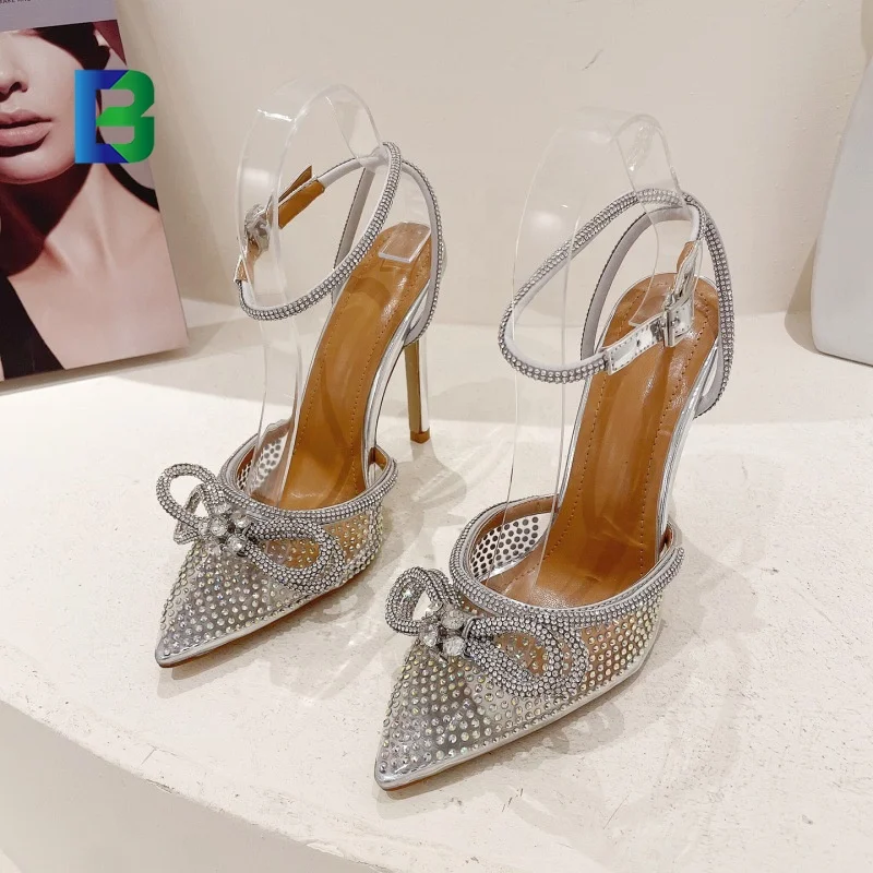New Luxury Stiletto Rhinestone Point-toe High Heel Sandals For Ladies ...