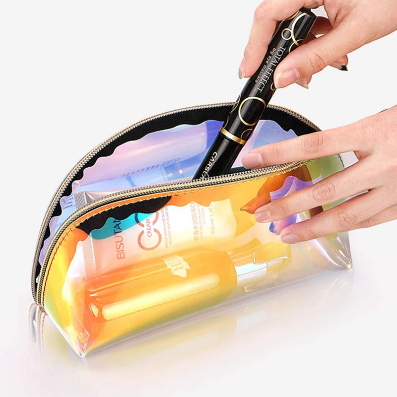 Laser Holographic Makeup Bag Rainbow Transparent Travel Toiletry Bags