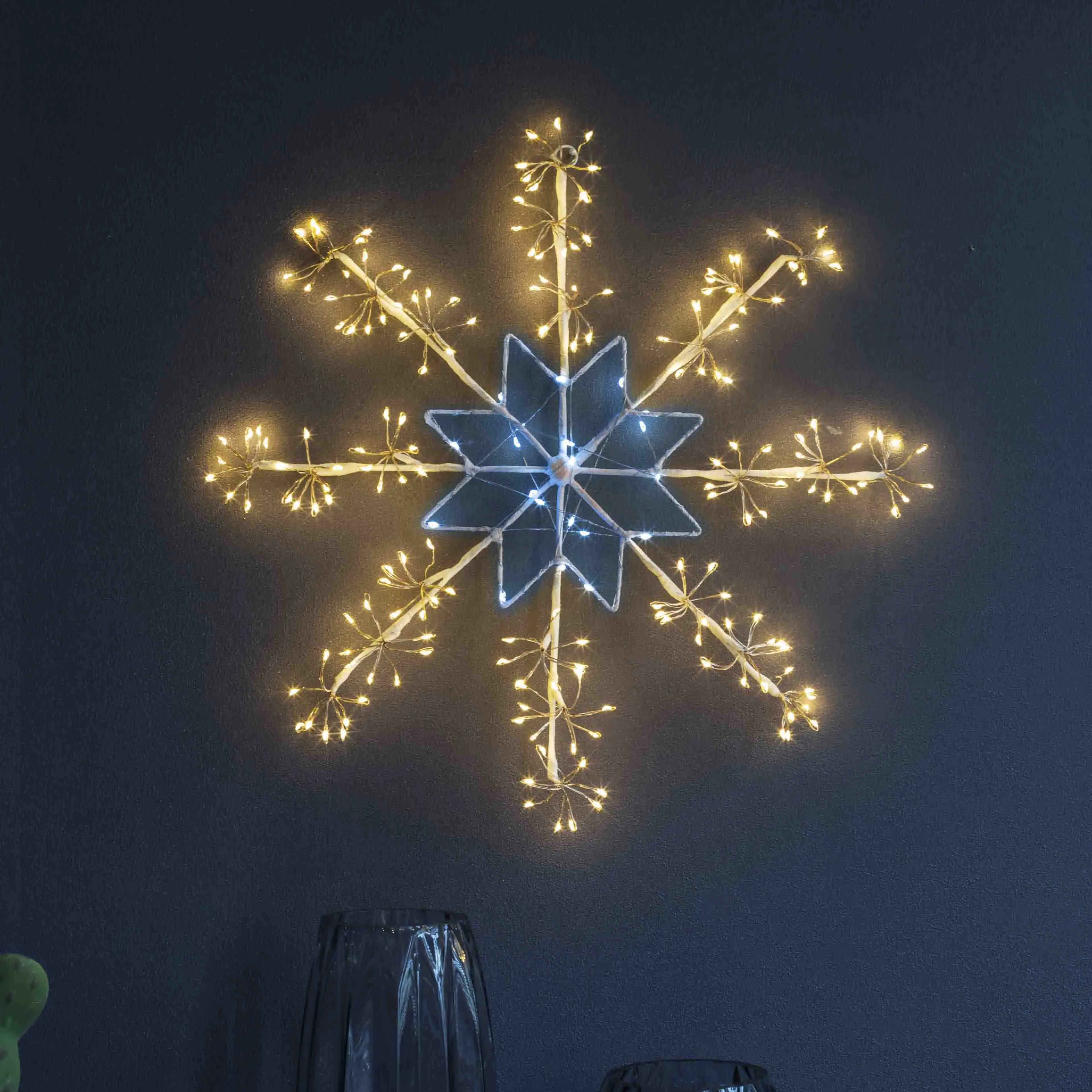 Newish mini string led snowflake shape copper wire wall light for home decoration