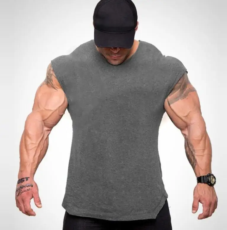 
Wholesale White Black Gray Gym Men Clothing Cotton Tank Top Bodybuilding High Quality Gym Training Wear 