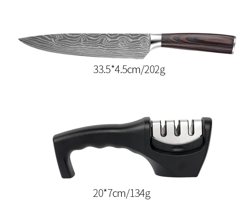 High Quality Damascus Knife And Knife Sharpener Combination Set With Pakawood Handle Buy Chef