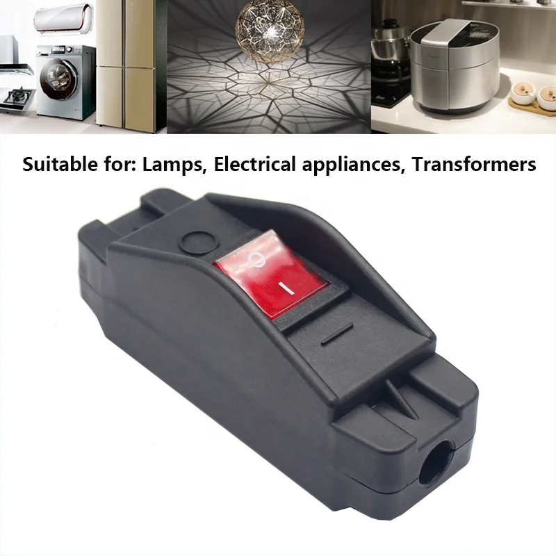 250V 16A 20A DPST Table Lamp Inline ON-OFF Switch with Red Rocker ...