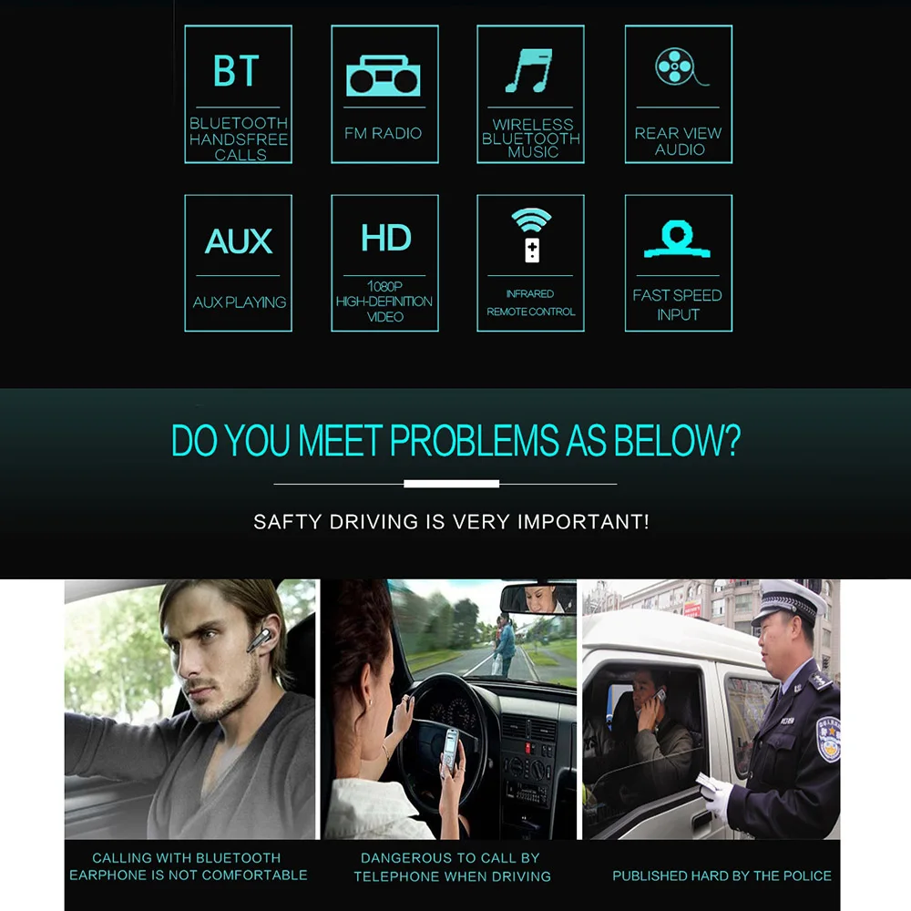 (EU Stock) Podofo Autoradio 1 Din Radio Car 7" HD Retractable Touch Screen BT SD FM USB Car MP5 Player   12LED Rear View Cam