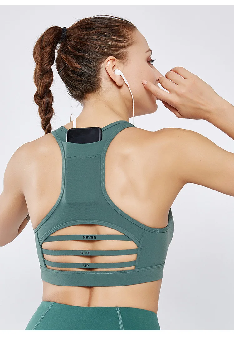 Sexy Sports Bra With Phone Pocket Racerback Sports Bras Mesh Ropa De