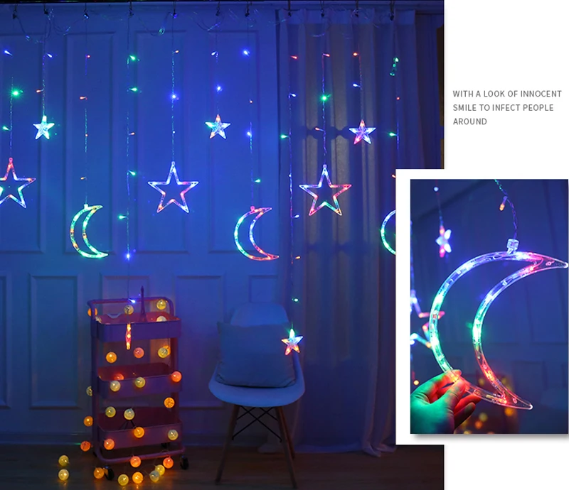 Moon Star Lamp LED Lamp String Ins Christmas Lights Decoration Holiday Lights Curtain Lamp Wedding Neon Lantern 220v fairy light