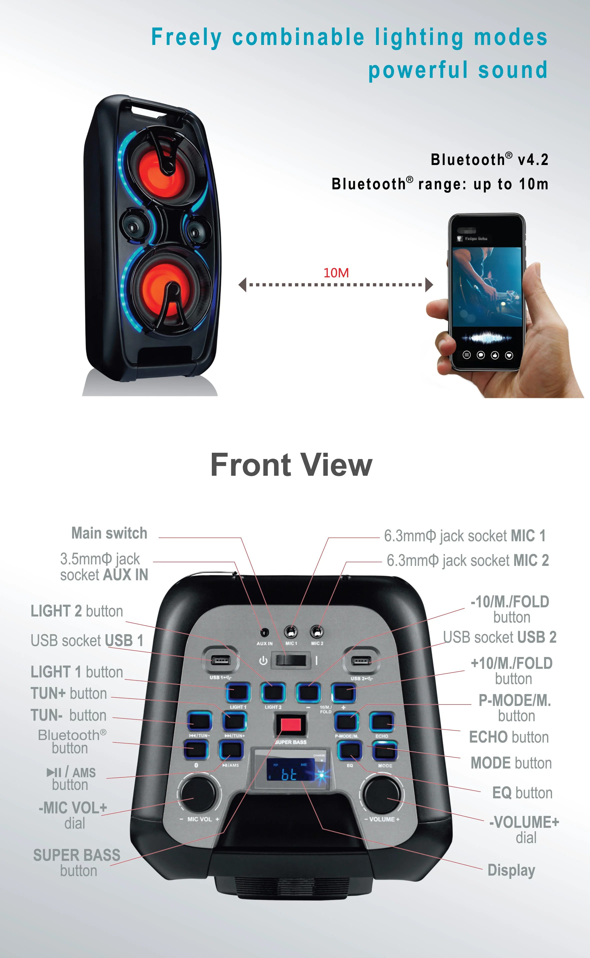 hot selling Double 10 inch speaker trolley portable speaker outdoor portable bluetooth party speaker with led - ANKUX.COM