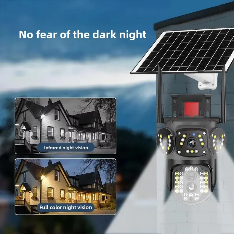 V380Pro Solar Outdoor Waterproof Multi-lens HD Camera 4MP PTZ Smart Camera Human Detection Sound Light Alarm Multi User Monitor