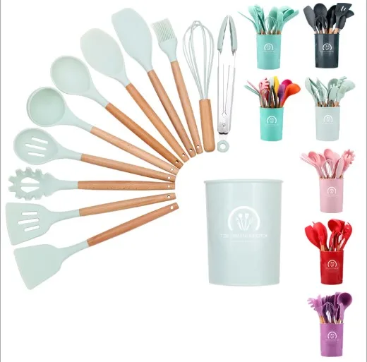 Non Stick Cooking Tools Silicone kitchen Utensils Set Silicone Utensils Set With Storage Bucket